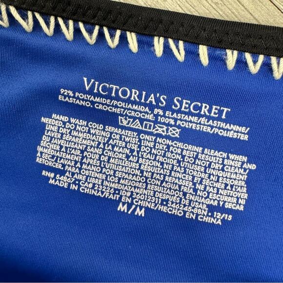 Victoria’s Secret Crochet Bikini Set Blue Pink Color Block 32B Medium - Picture 8 of 10